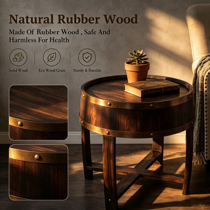 HamRoRung Wine Barrel End Table, Handcrafted Whiskey Barrel Side Table
