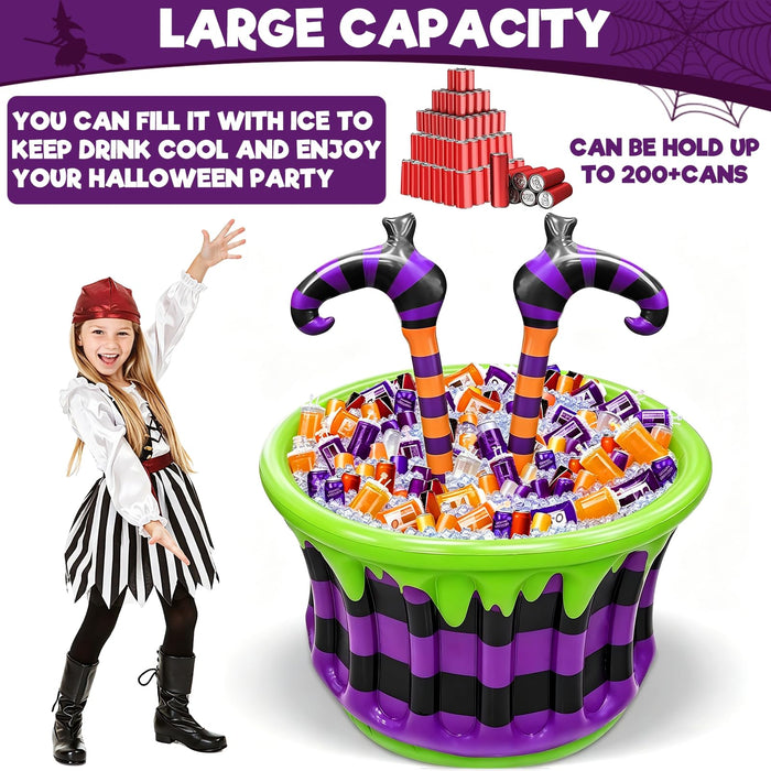 Large Halloween Inflatable Witch Cauldron Cooler Halloween Party Decoration,200+ Cans Super Capacity Drink Cooler 2-in-1 Inflatable Halloween Decorations& Bar for Indoor Outdoor Garden Lawn Yard