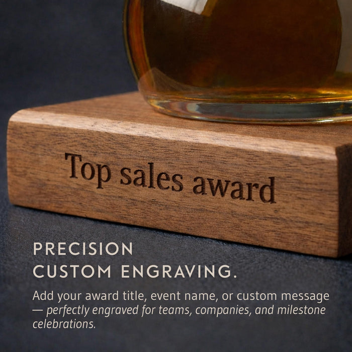 Bey-Berk Personalized Quarter Yard of Ale Glass with Wooden Stand, 12 oz Long Beer Glass and Engravable Solid Wood Base