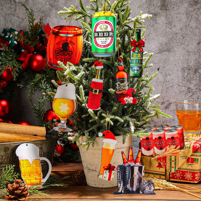 30 Pieces Beer Christmas Tree Ornaments Funny Wine Bottle Ornaments Wooden Whiskey Champagne Bottle Beer Ornaments for Christmas Tree Hanging Ornaments Home Party Favor