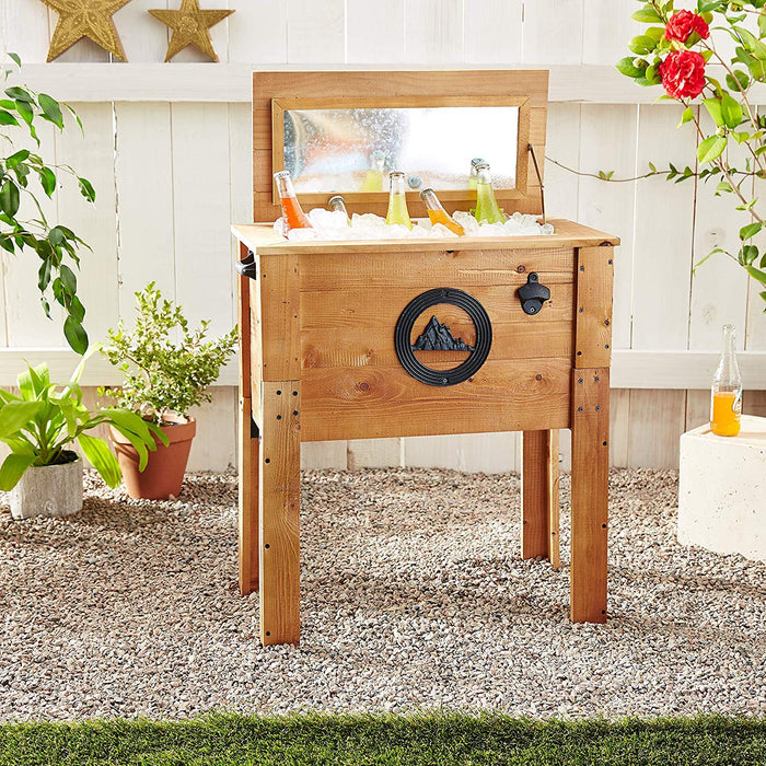 Backyard Expressions Rustic Outdoor Beverage Cooler for Patio - 45 Qt. - Rustic Brown