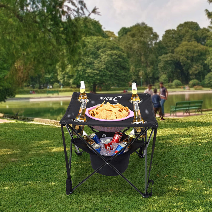 Camping Cooler with Table, Canvas Table, Portable Drink Tables, Tailgating & Beach Tables, Ultralight Compact with Carry Bag for Outdoor, Picnic, Beach, Beer Pong