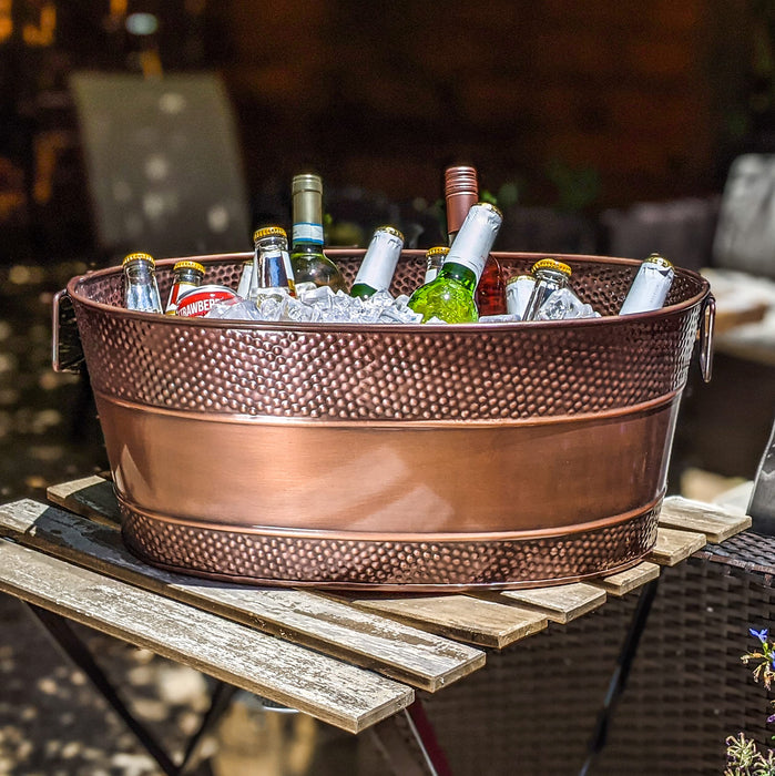 BREKX Heavy-Duty Copper Finish Beverage Tub with Stand for Parties, Large