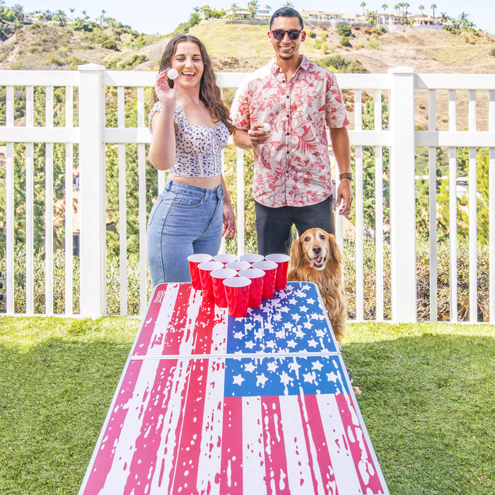 GoPong 8 Foot Portable Beer Pong / Tailgate Tables (Black, Football, American Flag, or Custom Dry Erase)