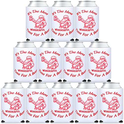 10 Pcs Christmas Santa Beer Can Cooler Christmas Neoprene Slim Beer Can Sleeves Holiday Santa Claus Collapsible Beer Covers for Slim Beer Cans - The Beer Connoisseur® Store