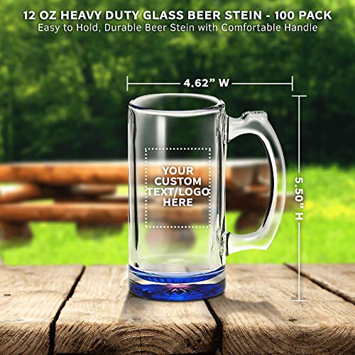 100 Libbey Beer Mugs Set, 12 oz. - Customizable Text, Logo - Groomsmen Glassware - Blue - The Beer Connoisseur® Store