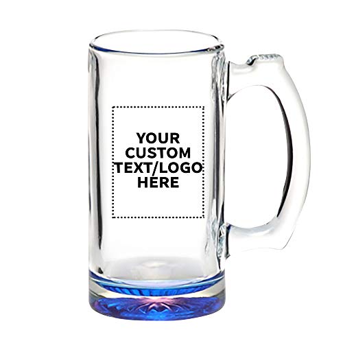 100 Libbey Beer Mugs Set, 12 oz. - Customizable Text, Logo - Groomsmen Glassware - Blue - The Beer Connoisseur® Store