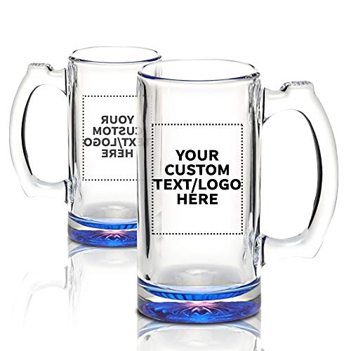 100 Libbey Beer Mugs Set, 12 oz. - Customizable Text, Logo - Groomsmen Glassware - Blue - The Beer Connoisseur® Store