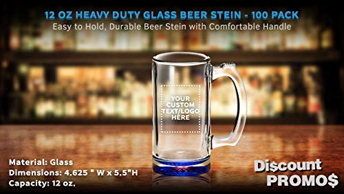100 Libbey Beer Mugs Set, 12 oz. - Customizable Text, Logo - Groomsmen Glassware - Blue - The Beer Connoisseur® Store