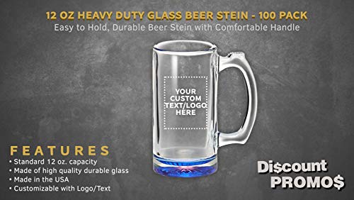 100 Libbey Beer Mugs Set, 12 oz. - Customizable Text, Logo - Groomsmen Glassware - Blue - The Beer Connoisseur® Store