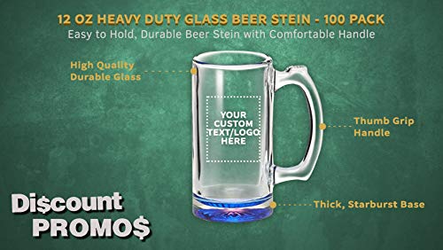 100 Libbey Beer Mugs Set, 12 oz. - Customizable Text, Logo - Groomsmen Glassware - Blue - The Beer Connoisseur® Store