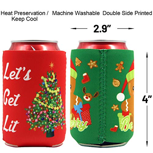 12 Christmas Can Cooler Sleeves Funny Neoprene Beer Can Covers for Christmas Party Supplies - The Beer Connoisseur® Store