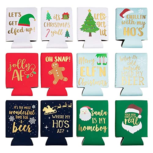 12 oz Christmas Neoprene Can Cooler Sleeves for Soda, Beer, Beverages (12 Pack) - The Beer Connoisseur® Store