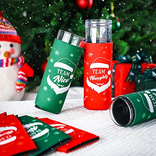 12 Pcs 12 oz Christmas Beer Can Coolers Sleeves Team Naughty Nice Beer Sleeves Neoprene Slim Beer Can Cooler Red Green Neoprene Drink Holders for Canned Beverages Bottle Drink Party - The Beer Connoisseur® Store