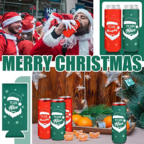 12 Pcs 12 oz Christmas Beer Can Coolers Sleeves Team Naughty Nice Beer Sleeves Neoprene Slim Beer Can Cooler Red Green Neoprene Drink Holders for Canned Beverages Bottle Drink Party - The Beer Connoisseur® Store