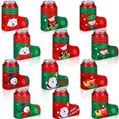 12 Pcs Christmas Beer Can Coolers Sleeves Bulk Christmas Boot Bottle Jacket Xmas Holiday Can Insulated Covers Slim Neoprene Bottle Sleeve for Christmas Party Decorations Supplies - The Beer Connoisseur® Store