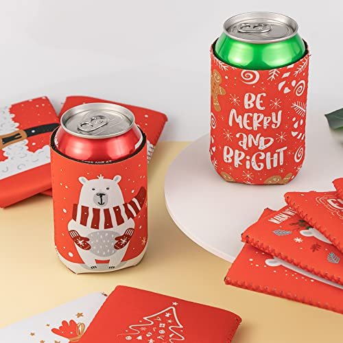 12 Pieces Christmas Beer Can Coolers Sleeves for Christmas Party Decorations Supplies Neoprene Drink Cooler Sleeves ,for Standard 12 Ounce Cans Beer Coolers for Party, Events or Gift - The Beer Connoisseur® Store