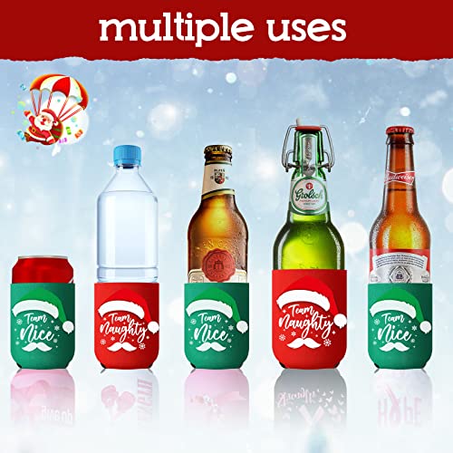 12 Pieces Christmas Beer Can Coolers Sleeves Team Naughty or Nice Xmas Drink Coolers Christmas Neoprene Can Cooler Sleeves for 12 oz Beer Can Beverage Bottle Holiday Party Decorations Supplies - The Beer Connoisseur® Store