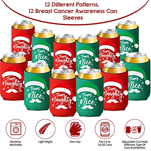 12 Pieces Christmas Beer Can Coolers Sleeves Team Naughty or Nice Xmas Drink Coolers Christmas Neoprene Can Cooler Sleeves for 12 oz Beer Can Beverage Bottle Holiday Party Decorations Supplies - The Beer Connoisseur® Store