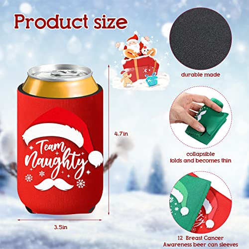 12 Pieces Christmas Beer Can Coolers Sleeves Team Naughty or Nice Xmas Drink Coolers Christmas Neoprene Can Cooler Sleeves for 12 oz Beer Can Beverage Bottle Holiday Party Decorations Supplies - The Beer Connoisseur® Store