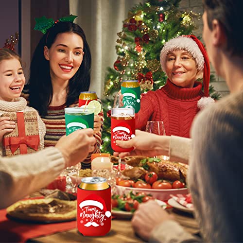 12 Pieces Christmas Beer Can Coolers Sleeves Team Naughty or Nice Xmas Drink Coolers Christmas Neoprene Can Cooler Sleeves for 12 oz Beer Can Beverage Bottle Holiday Party Decorations Supplies - The Beer Connoisseur® Store