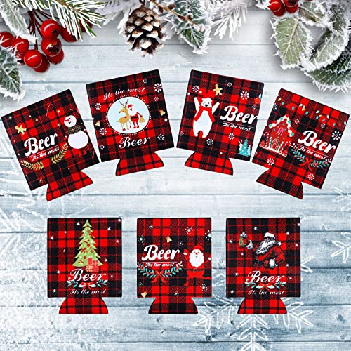 14 Pieces Christmas Beer Bottle Sleeve Buffalo Plaid Neoprene Insulated Bottle Jackets Beer Bottle Insulators Red and Black Santa Snowman Tree Beer Bottle Sleeve for Xmas Gifts - The Beer Connoisseur® Store