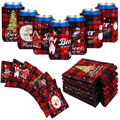 14 Pieces Christmas Beer Bottle Sleeve Buffalo Plaid Neoprene Insulated Bottle Jackets Beer Bottle Insulators Red and Black Santa Snowman Tree Beer Bottle Sleeve for Xmas Gifts - The Beer Connoisseur® Store