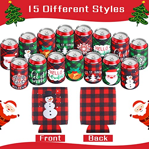 15 Pcs Christmas Neoprene Beer Can Cooler Sleeves Neoprene Drinks Cooler 12 oz Beverages Canister Cooler Sleeves Bottle Insulated Covers for Weddings Christmas Party Decorations Xmas Holiday Gifts - The Beer Connoisseur® Store