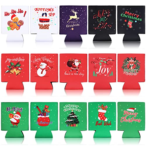 15 Pieces Christmas Beer Covers Christmas Beer Can Coolers Sleeves Xmas Holiday Can Insulated Covers Neoprene Can Coolers Collapsible Reusable Bottle Sleeves Christmas Party Supplies for Winter Party - The Beer Connoisseur® Store