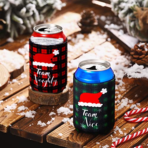 16 Pcs Christmas Can Coolers Sleeves Xmas Neoprene Drink Holders Buffalo Plaid Team Naughty Team Nice Can Cooler Sleeves Insulator Sleeve Cup Holder for Christmas Holiday Party Favor Gifts, 2 Styles - The Beer Connoisseur® Store