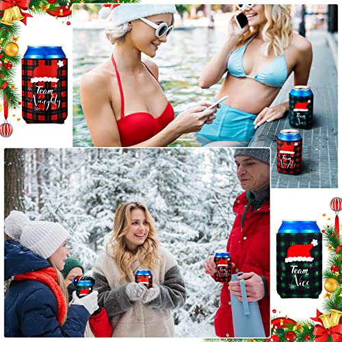 16 Pcs Christmas Can Coolers Sleeves Xmas Neoprene Drink Holders Buffalo Plaid Team Naughty Team Nice Can Cooler Sleeves Insulator Sleeve Cup Holder for Christmas Holiday Party Favor Gifts, 2 Styles - The Beer Connoisseur® Store