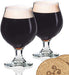 2 Beer Glasses Belgian Style Stemmed Tulip - 16 oz Lambic Ale Dark Beer Glass - set of 2 w/coasters - Classic Premium Glassware - Birthday Housewarming Bachelor party gift for men idea - The Beer Connoisseur® Store