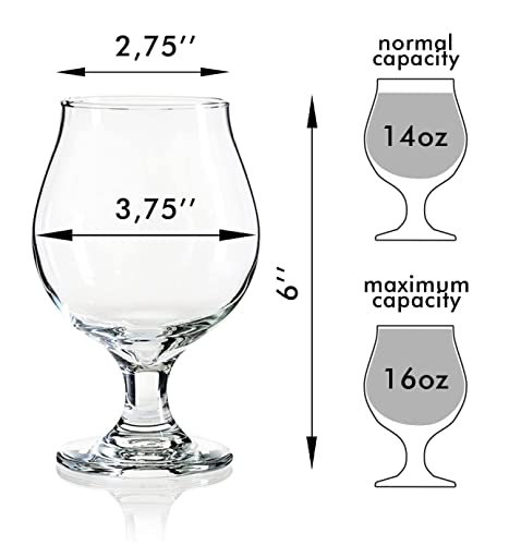 2 Beer Glasses Belgian Style Stemmed Tulip - 16 oz Lambic Ale Dark Beer Glass - set of 2 w/coasters - Classic Premium Glassware - Birthday Housewarming Bachelor party gift for men idea - The Beer Connoisseur® Store