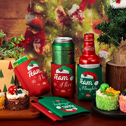 24 Pcs Christmas Beer Can Coolers Sleeves Xmas Neoprene Drink Holders Team Naughty Team Nice Can Sleeves Holiday Can Insulated Covers for Canned Beverages Bottle Drink Party Decors (Red and Green) - The Beer Connoisseur® Store