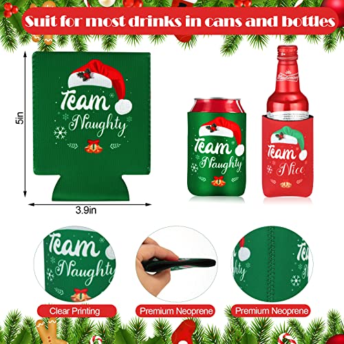 24 Pcs Christmas Beer Can Coolers Sleeves Xmas Neoprene Drink Holders Team Naughty Team Nice Can Sleeves Holiday Can Insulated Covers for Canned Beverages Bottle Drink Party Decors (Red and Green) - The Beer Connoisseur® Store