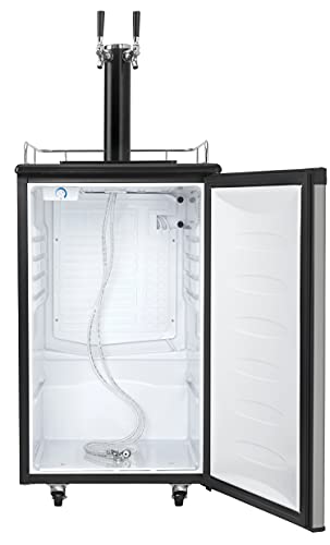 Danby DKC054A1BSL2DB 5.4 Cu.Ft. Double Tap Kegerator, Auto Defrost and Mechanical Thermostat, Keg Cooler with Scratch-Resistant Worktop and Reversible Door Hinge, Steel