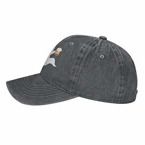 Funny Ghost with Beer Halloween Unisex Vintage Washed Distressed Denim Baseball Cap Adjustable Cotton Baseball Hat for Men Women