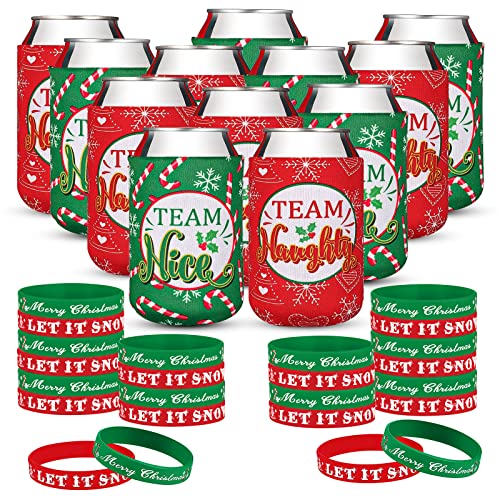 36 Pcs Christmas Neoprene Bottle Insulator Sleeve Christmas Silicone Bracelets Set Includes 12 Team Naughty & Nice Beer Can Coolers Sleeves Drink Holders 24 Christmas Wristbands Christmas Party Favors - The Beer Connoisseur® Store