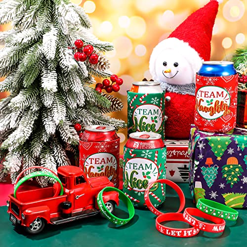 36 Pcs Christmas Neoprene Bottle Insulator Sleeve Christmas Silicone Bracelets Set Includes 12 Team Naughty & Nice Beer Can Coolers Sleeves Drink Holders 24 Christmas Wristbands Christmas Party Favors - The Beer Connoisseur® Store