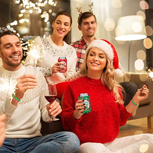 36 Pcs Christmas Neoprene Bottle Insulator Sleeve Christmas Silicone Bracelets Set Includes 12 Team Naughty & Nice Beer Can Coolers Sleeves Drink Holders 24 Christmas Wristbands Christmas Party Favors - The Beer Connoisseur® Store