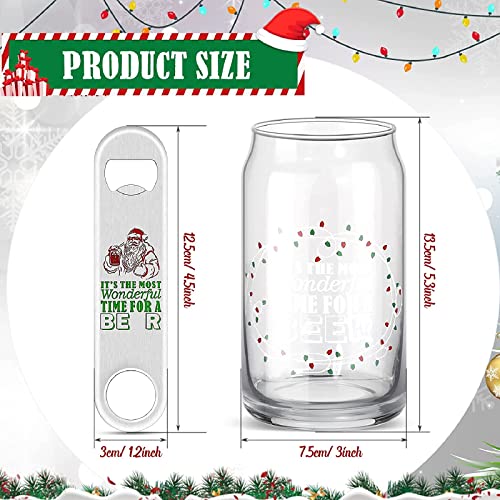 4 Pcs Can Glass Funny Christmas Cups Present for Women Men It's The Most Wonderful Time to a Drink Glasses Stainless Steel Bottle Opener Clear Mugs with Gift Box and Raffia - The Beer Connoisseur® Store