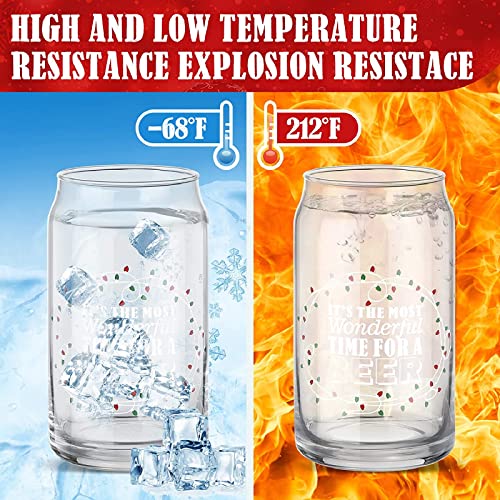 4 Pcs Can Glass Funny Christmas Cups Present for Women Men It's The Most Wonderful Time to a Drink Glasses Stainless Steel Bottle Opener Clear Mugs with Gift Box and Raffia - The Beer Connoisseur® Store