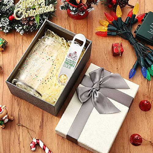 4 Pcs Can Glass Funny Christmas Cups Present for Women Men It's The Most Wonderful Time to a Drink Glasses Stainless Steel Bottle Opener Clear Mugs with Gift Box and Raffia - The Beer Connoisseur® Store