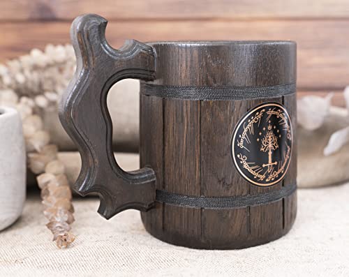 Tree Of Gondor Mug One Ring Gift. Lord Rings Wooden Beer Stein. Fathers Day Gifts. Anniversary Gift for Husband. Birthday Gifts For Him. Wooden Beer Mug Beer Tankard 17oz