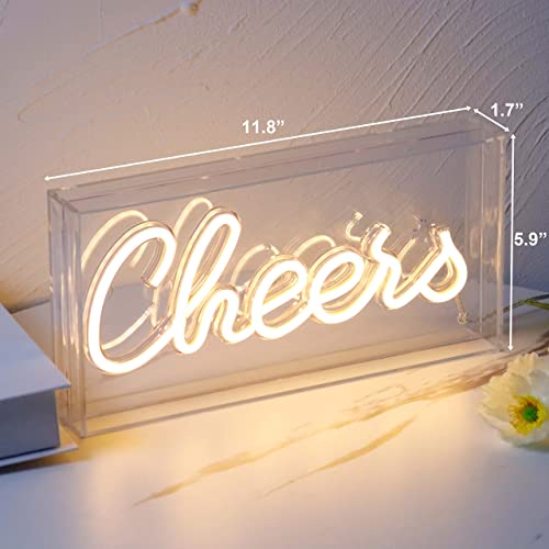 Cheers Sign Neon Signs USB LED Sign Desk Lightbox Cheers Neon Bar Sign 3D Wall Neon Light up Sign for Party Wall Décor Party Light Accessories
