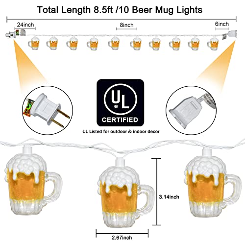 Beer Mug String Lights Celebration Decor Lights, 8.5Ft Outdoor Tropical Lights with 10 3D Beer Cup Lights, Creative String Lights for Summer Themed Bar Party Bedroom Wedding Graduation Club Decor