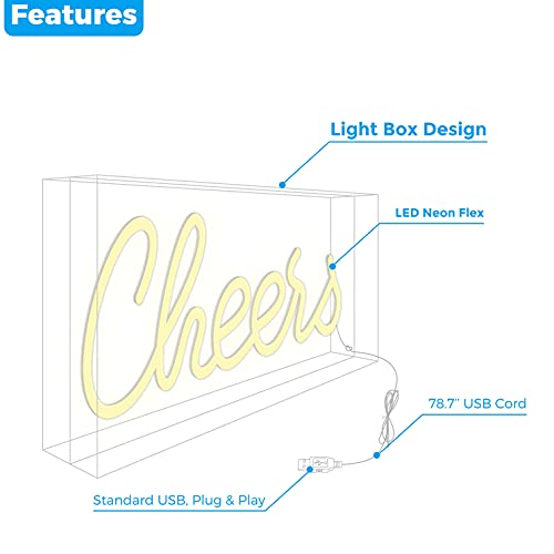 Cheers Sign Neon Signs USB LED Sign Desk Lightbox Cheers Neon Bar Sign 3D Wall Neon Light up Sign for Party Wall Décor Party Light Accessories