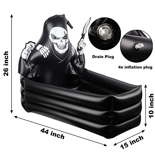 44 Inch Inflatable Grim Reaper Coffin Cooler Halloween Party Supplies 120+ Cans Large Capacity Inflatable Drink Holder for Indoor Outdoor Home Halloween Birthday Party Decorations
