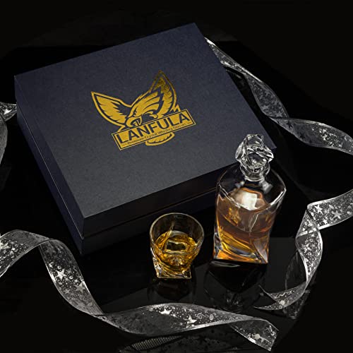 Whiskey Decanter Set With Glasses, Twisted Crystal Liquor Dispenser Set for Scotch Bourbon Whisky Alcohol In Gift Box for Men Dad Boyfriend Brother Husband for Anniversary. 5-Piece