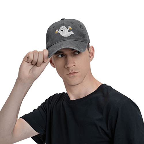 Funny Ghost with Beer Halloween Unisex Vintage Washed Distressed Denim Baseball Cap Adjustable Cotton Baseball Hat for Men Women